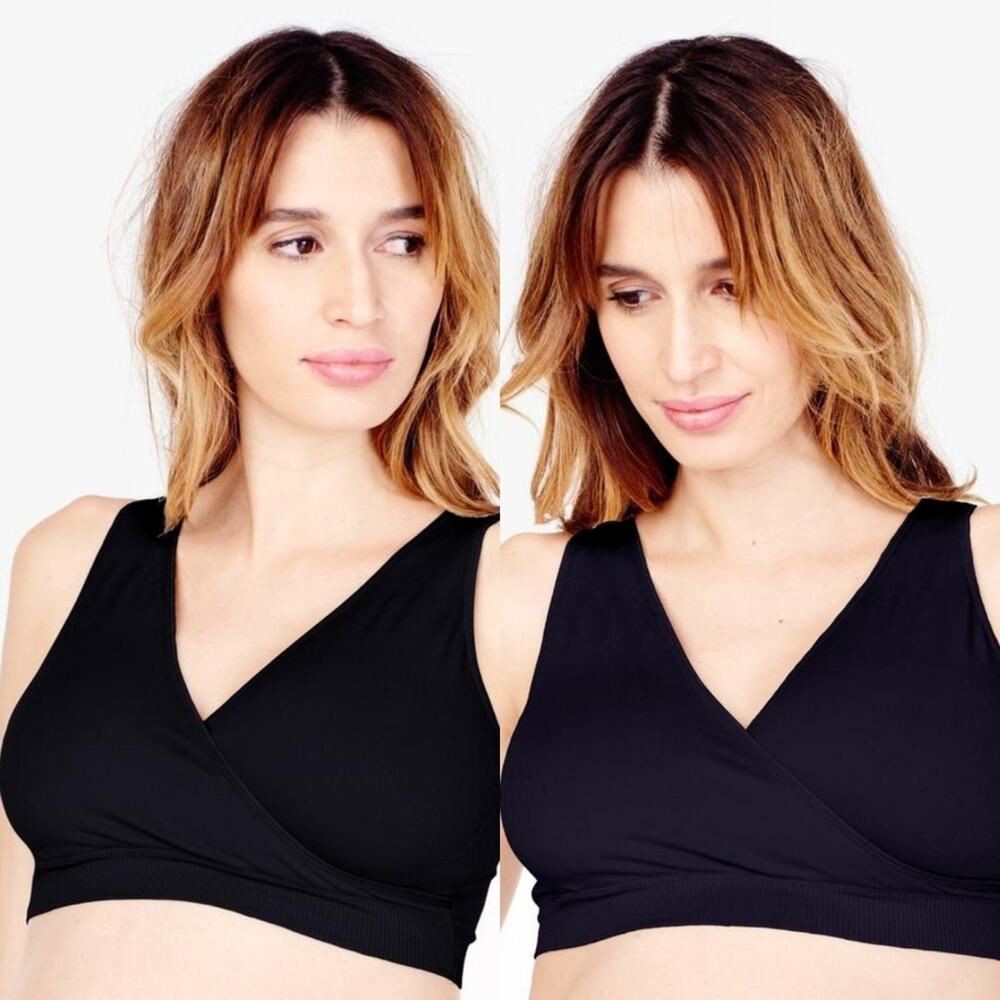 Seamless Crossover Maternity & Nursing Bra in Black Size S